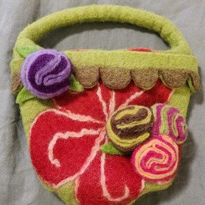 BnB 100% wool, felt, small flower pot purse clutch